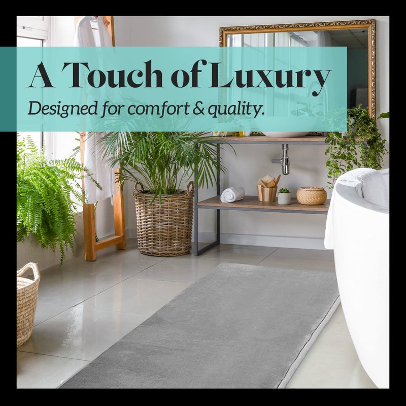 Genteele Memory Foam Bath Mat Non Slip Absorbent Super Cozy Velvet Bathroom Rug Carpet (22 inches X 42 inches, Grey) - Image 3